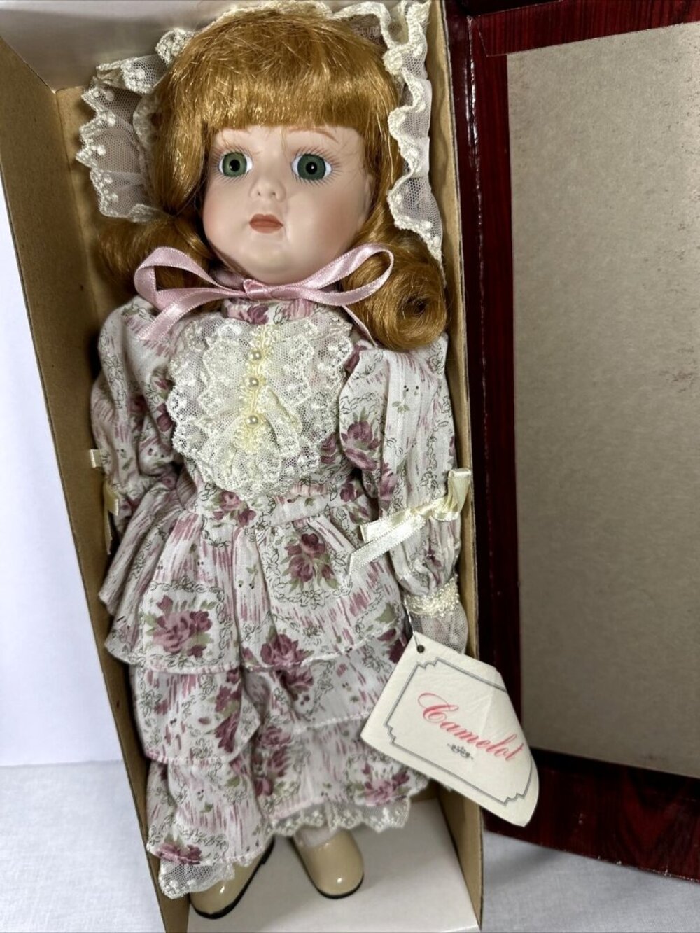 Dynasty Porcelain Doll Collection Janice Blonde Green Eyes Flower Dress Vintage